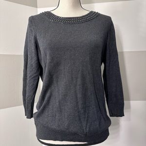 Banana Republic Women's Sweater Dark Gray Beaded Crew Neck Cotton Blend …